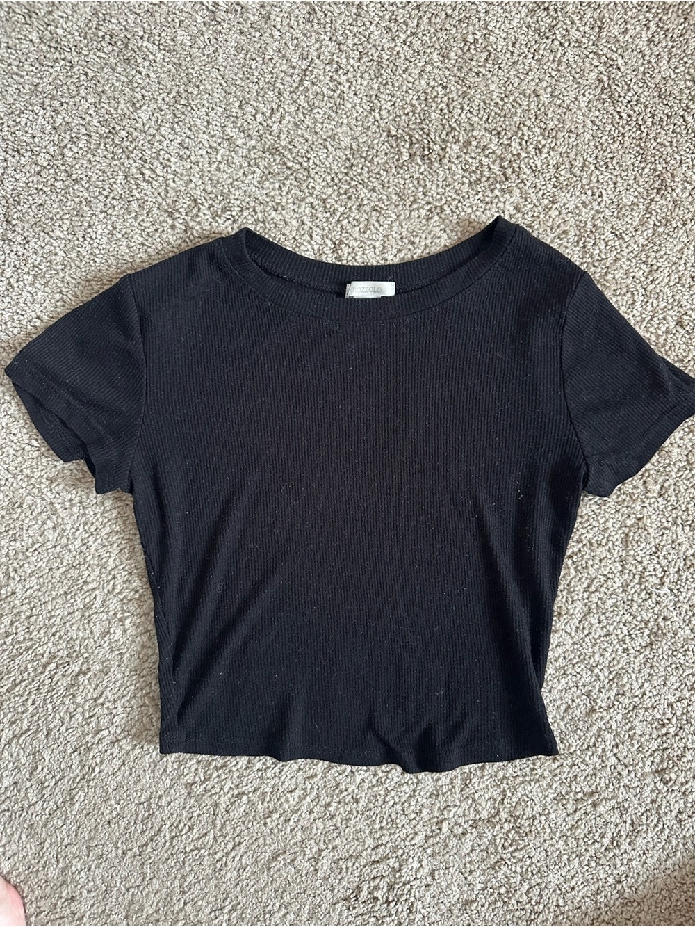 Bozzolo Black Ribbed Short Sleeve Crop Baby Tee